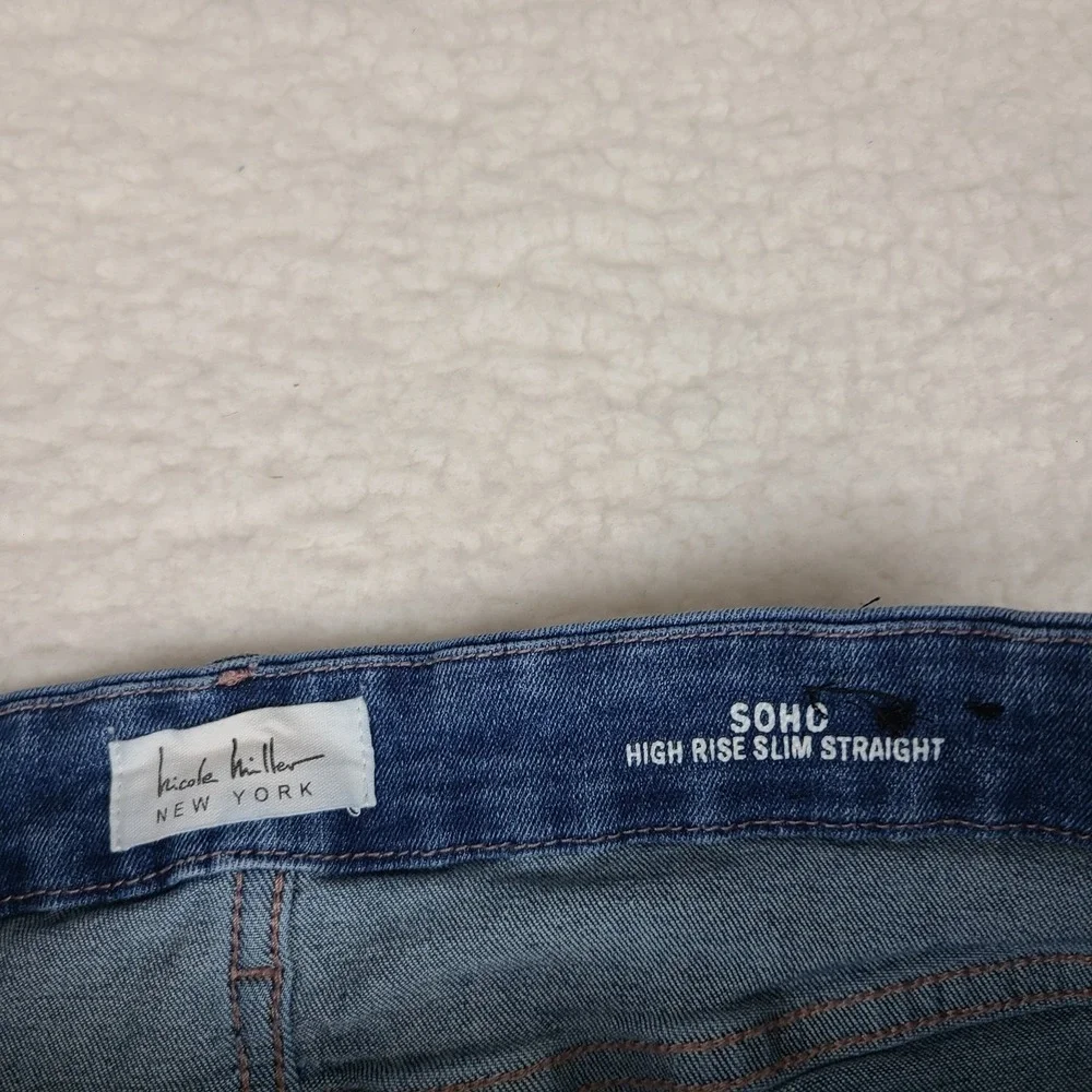 Nicole Miller Jeans Womens 12 Blue SOHO High Rise Slim Straight Medium Wash Fray
